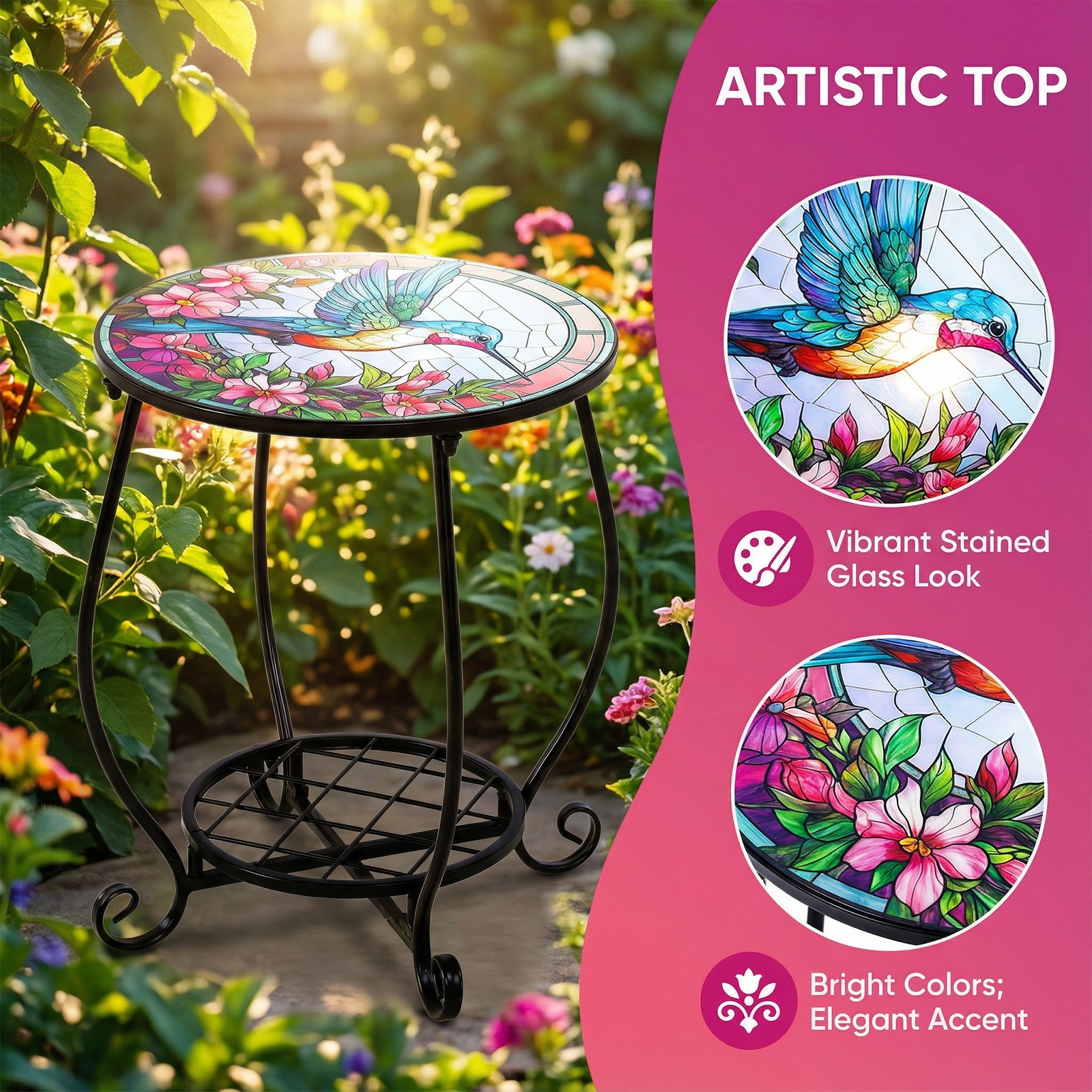Outdoor Side Table Round Mosaic Patio Accent Indoor End Plant Coffee Tea Table
