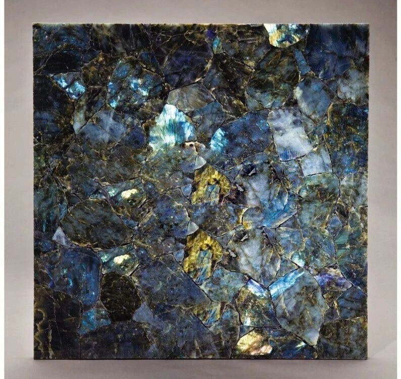 Elegance Look Labradorite Gemstone Square Inlay Arts Coffee Table for Home Decor