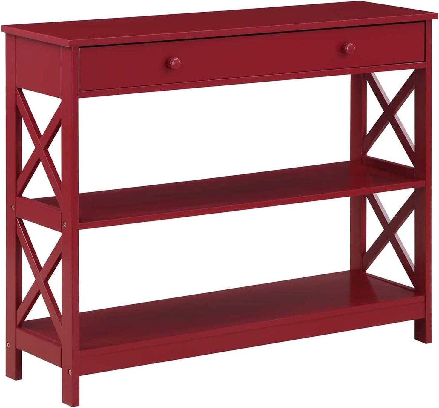 Console Table Cranberry Red W/ 1 Drawer 3 Tiers & Engineered Wood