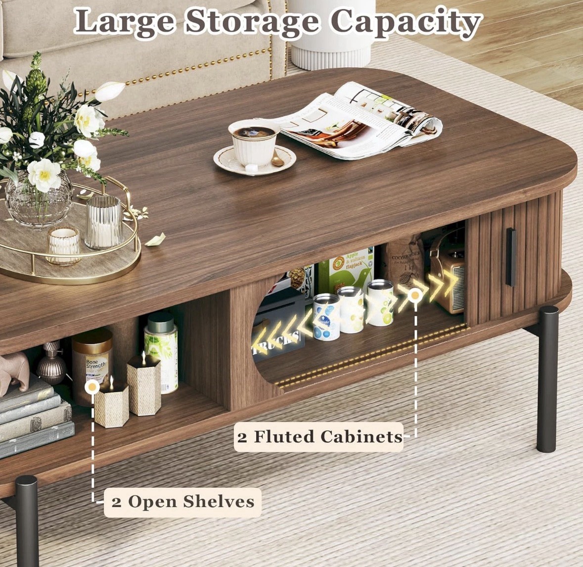 LAST LEFT***Century Modern Coffee Table W/Storage, 39.4″ Walnut