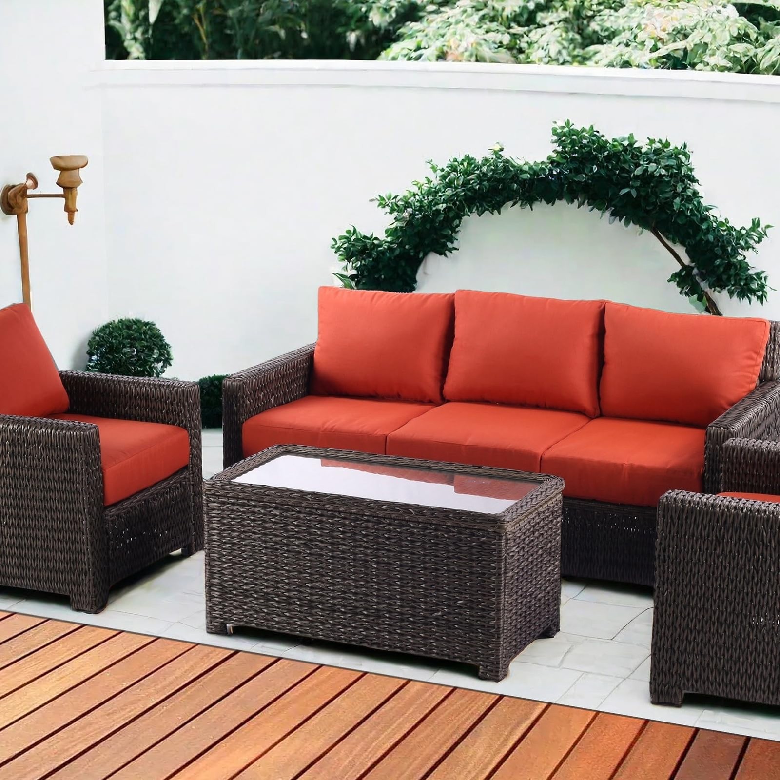 Classic Wicker Patio Coffee Table with Storage, 40” All-Weather Rattan Outdo…