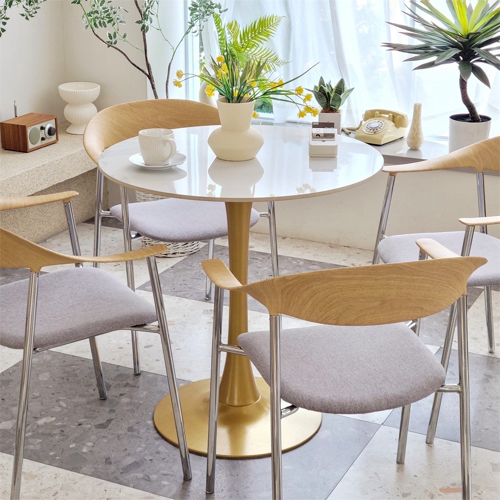 Exquisite Leisure Dining Table Marble Round Bar Table with Unique Pedestal Base
