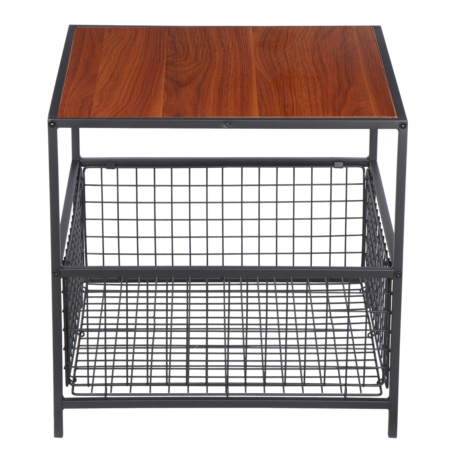Metal Frame Compact Coffee Table Cabinet Living Room Storage Cabinet Black&Brown