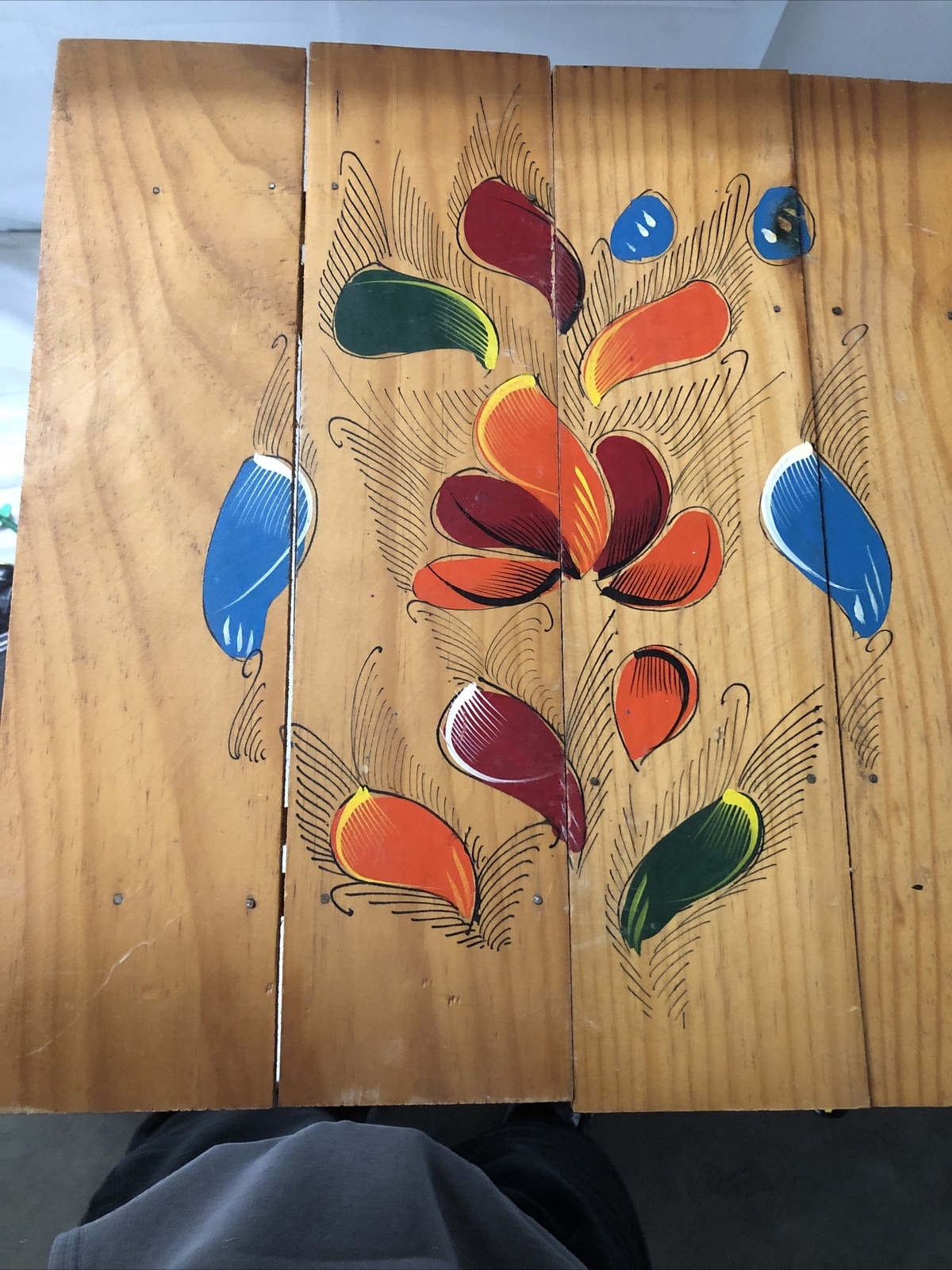 Rare Handmade Cedar Folding Table W/design Wooden End table light weight