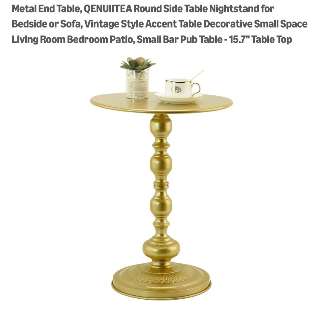 Metal End Table, QENUIITEA Round Side Table Nightstand for Bedside or Sofa,…