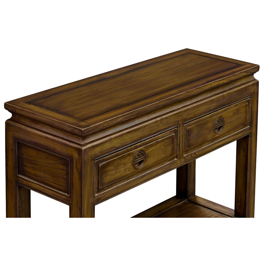 US Seller – Distressed Mahogany Elmwood Chinese Longevity Console Table
