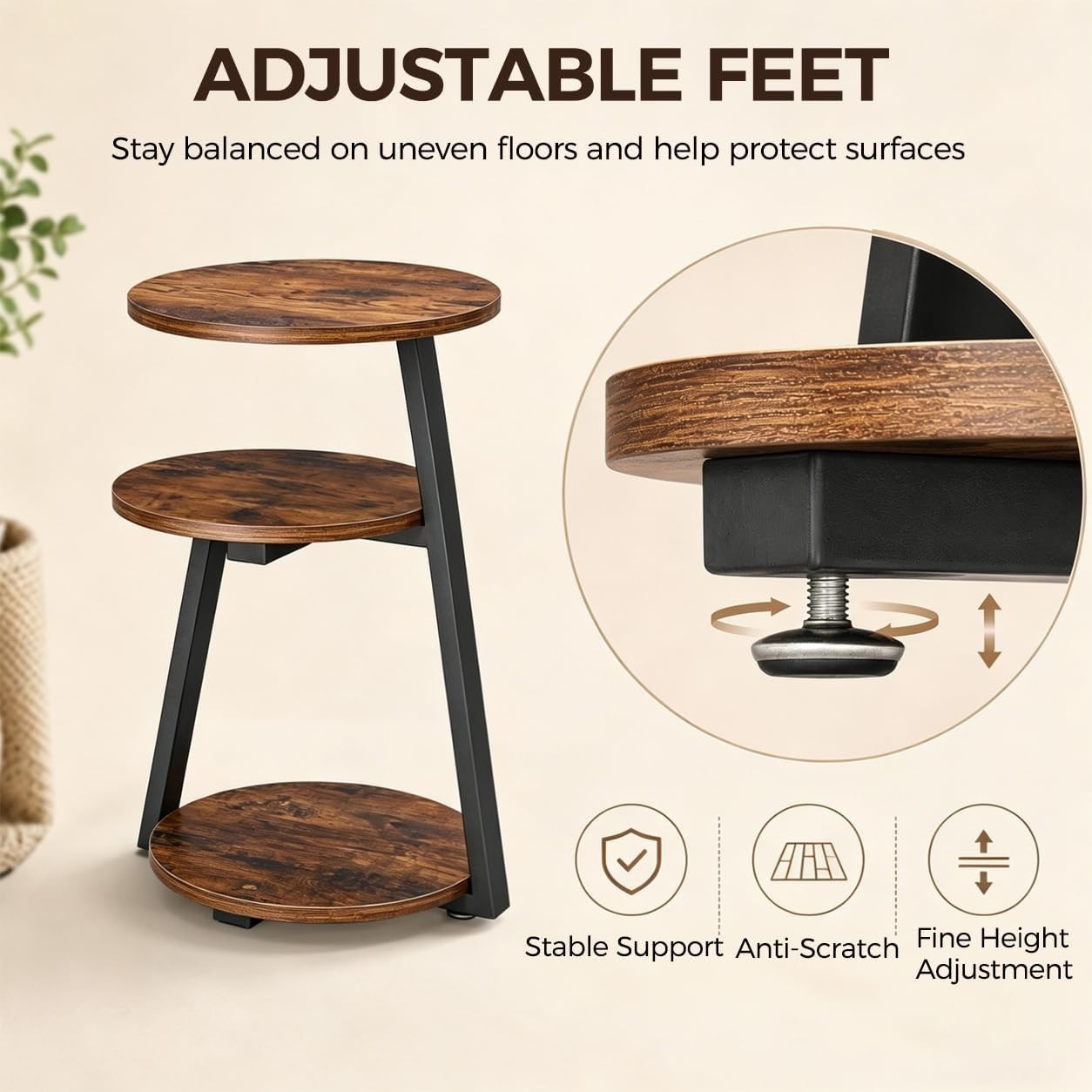 Multi-Functional Rustic Accent Table with 3-Tier Shelves – Perfect for Any Room