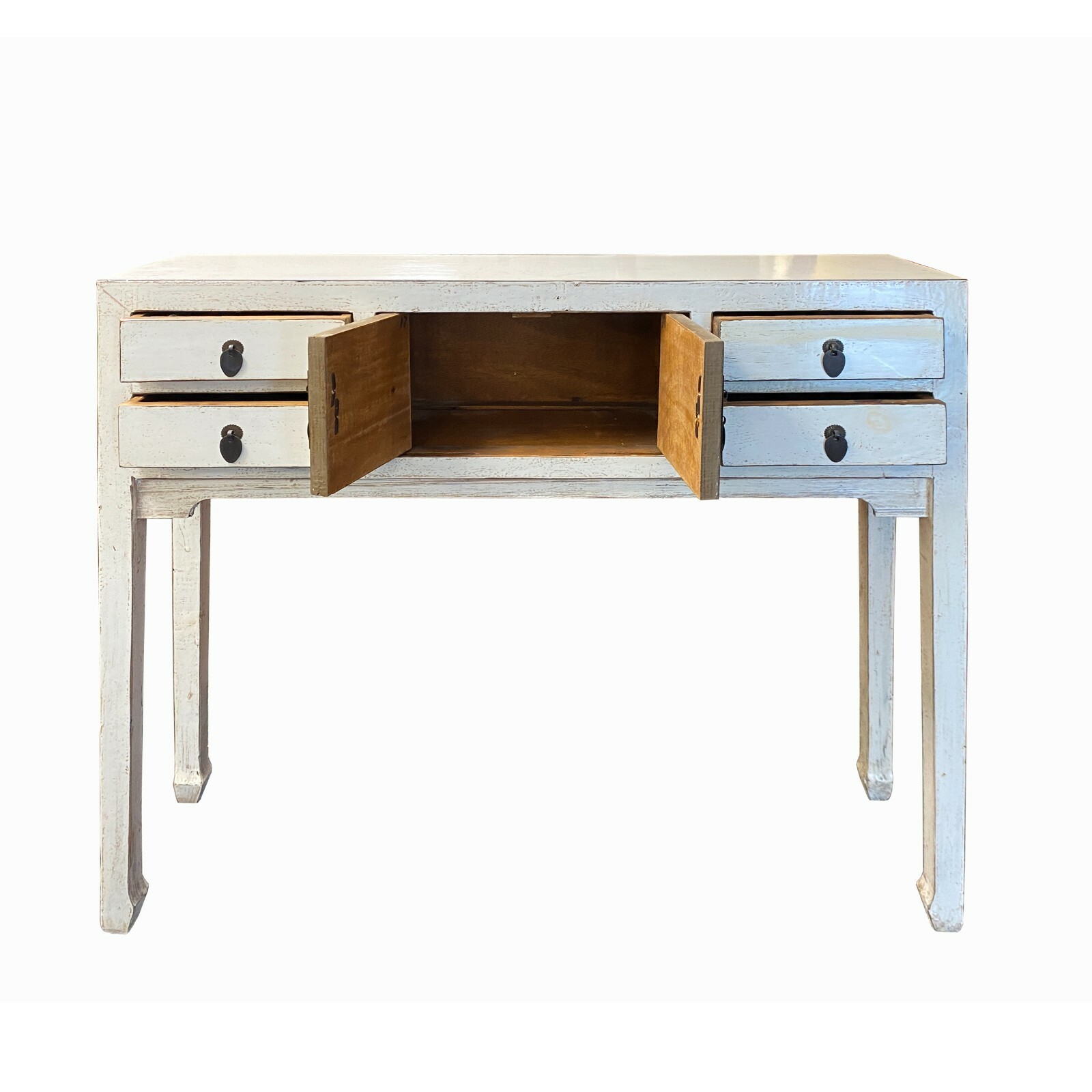 Oriental Rustic Off White Lacquer Drawers Slim Foyer Side Table cs6191