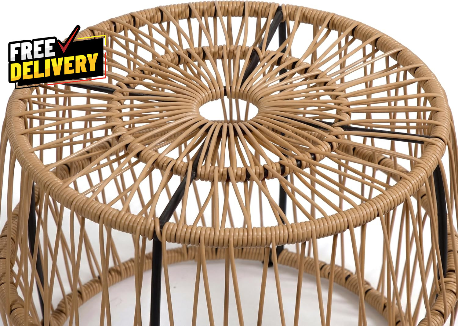 Ysar Boho Rattan round Coffee Table Outdoor with Metal Frame All-Weather and R..