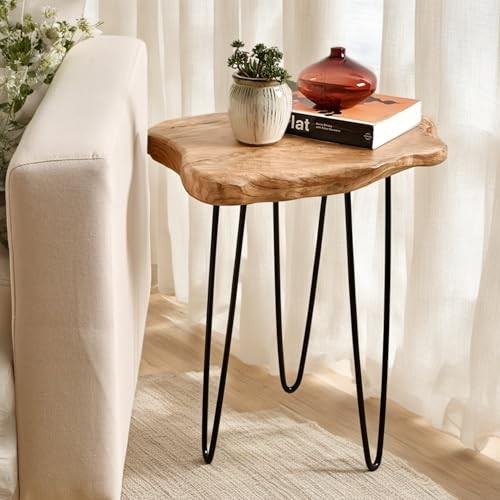 Live Edge Cedar End Table, Unique Desktop Side Table,19″ L x 16″ W x 20.5″ H