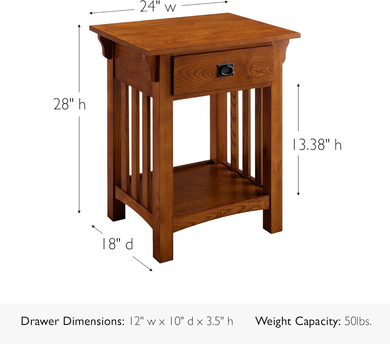 Solid Wood End Table with Drawer – Medium Oak Finish Nightstand for Living Room