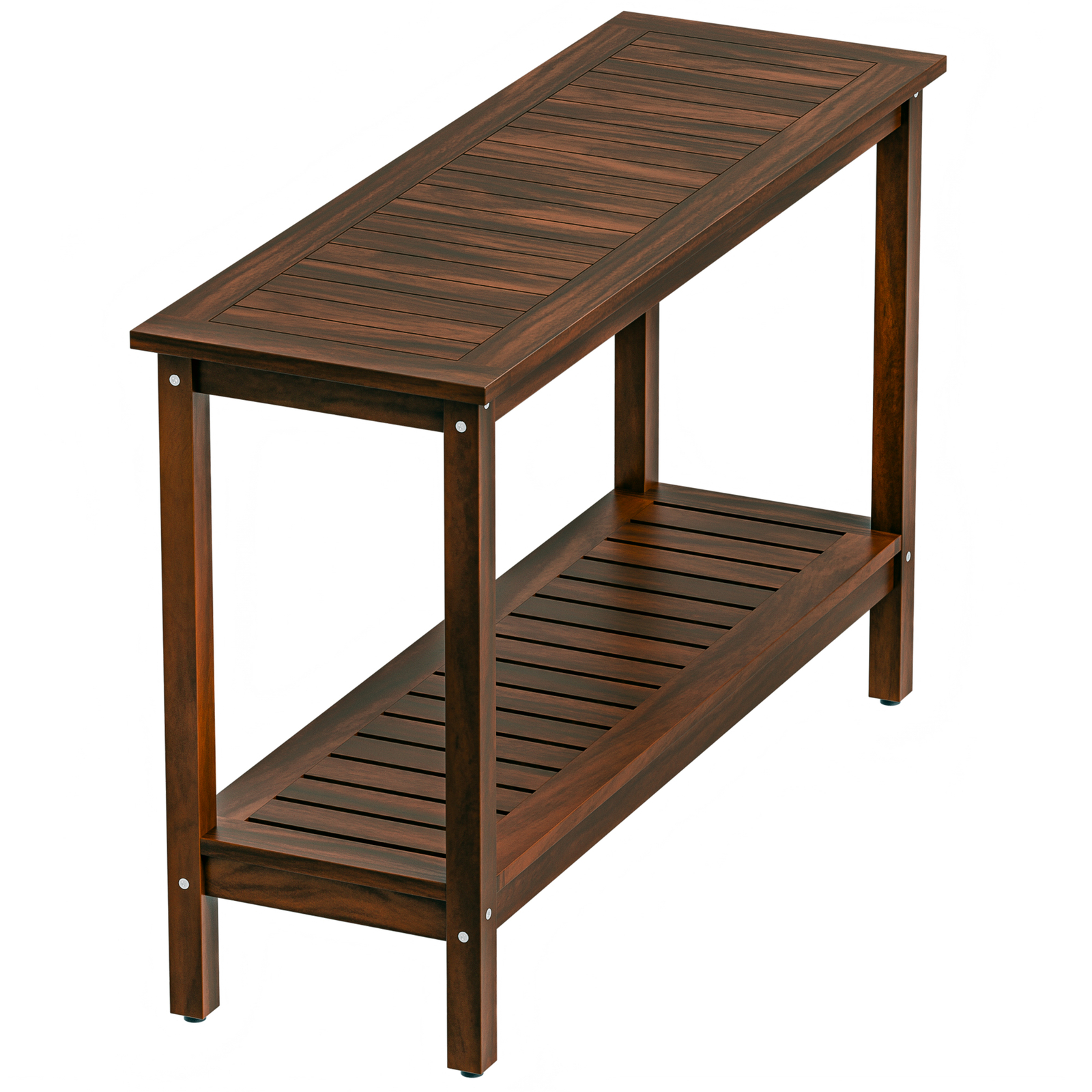 Outdoor Wooden Console Table with 2 Tier Shelf Patio Side Accent Table Coffee
