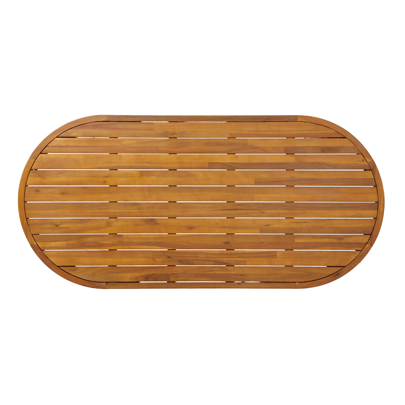 70″ Oval Acacia Wood Outdoor Dining Table with Slatted Top, Teak Finish