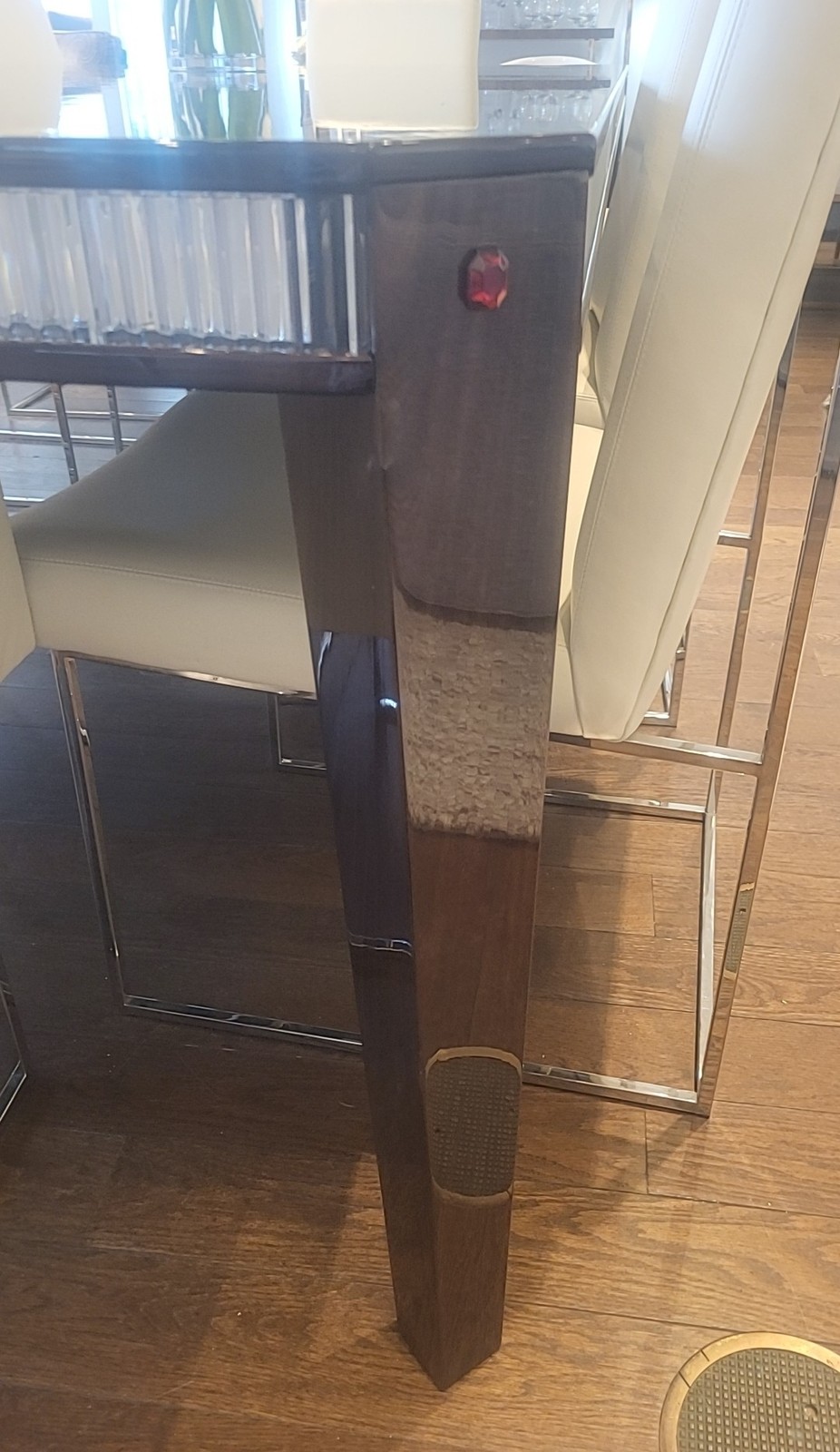 Tuile Glossy Brushed Elm Dining Table w/ Crystal Edge by Baccarat