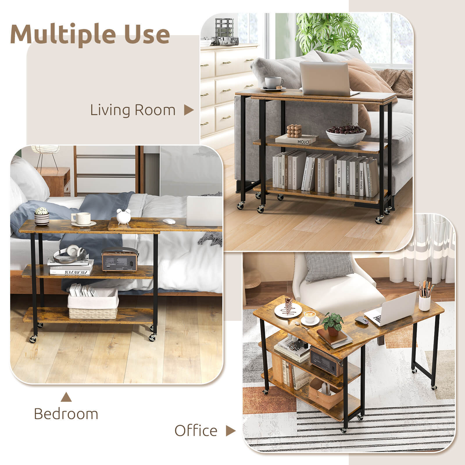 360° Rotatable Sofa Side Table L-shaped Laptop Desk Snack Table w/Shelf Patented