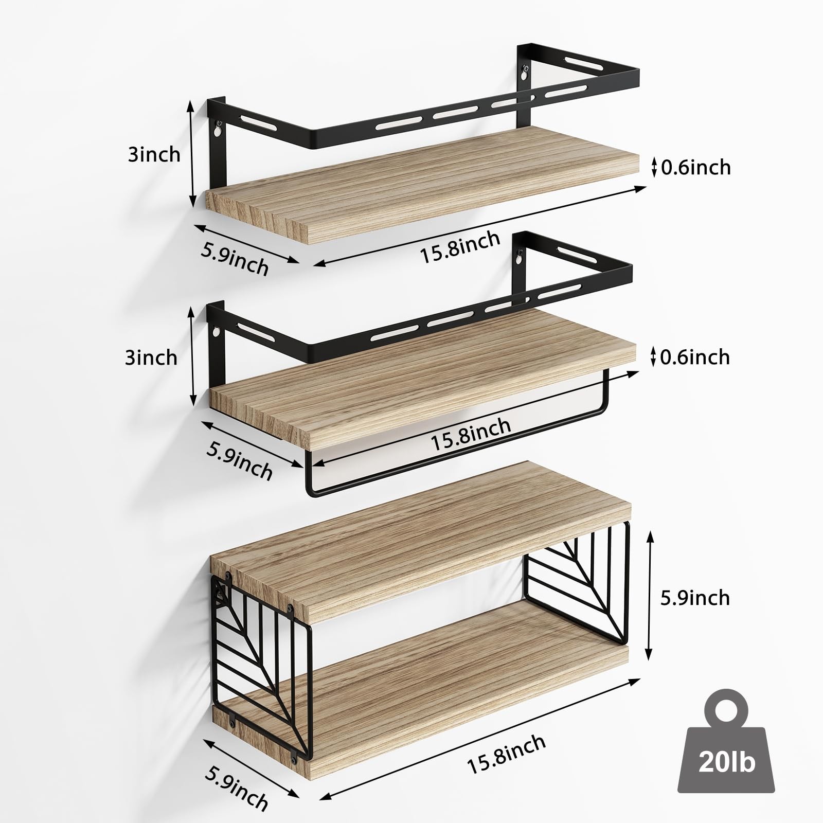 Fixwal Bathroom Shelves Over Toilet, 15.8 X 5.9 X 0.6 Inches, 1-rustic Brown