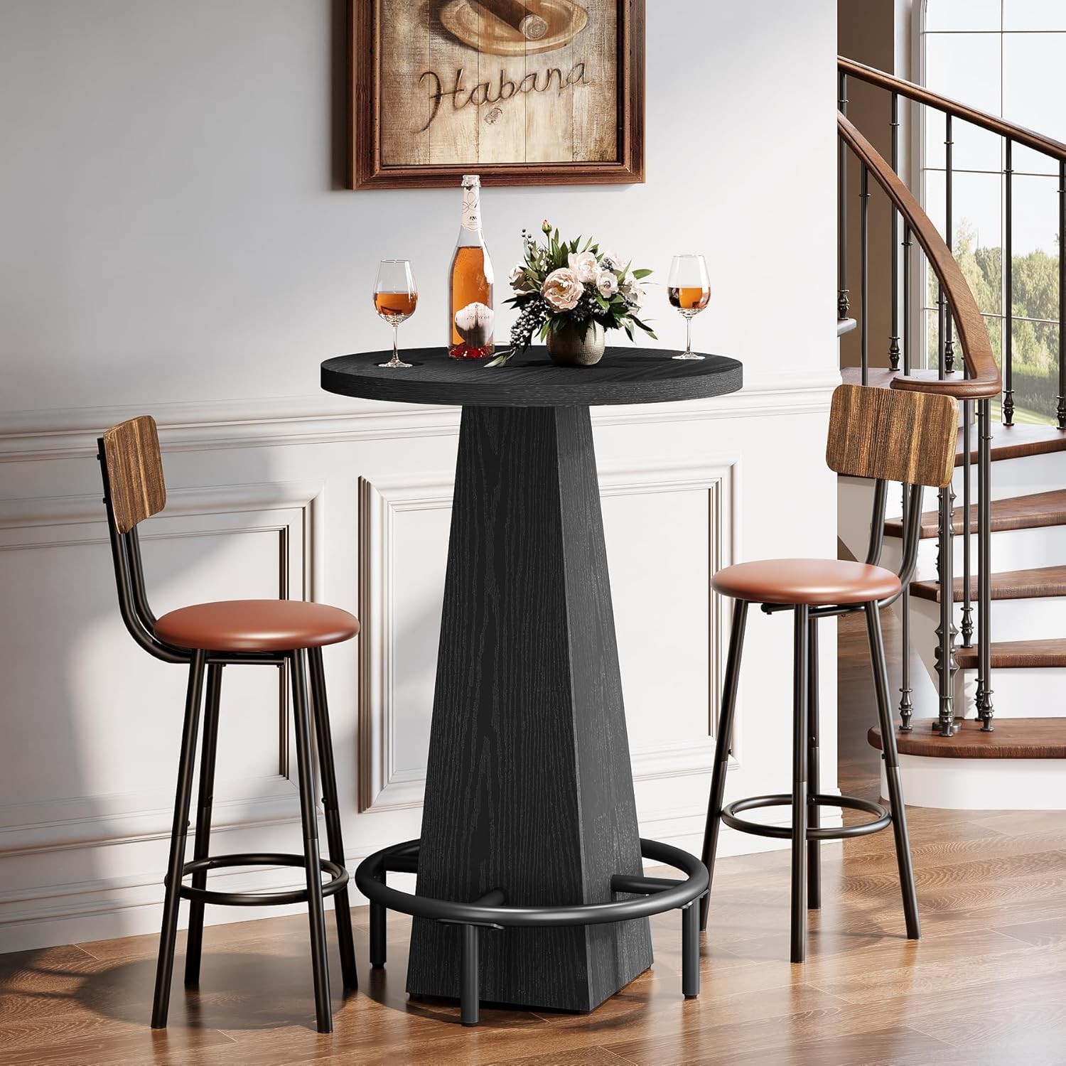 Bar Table, 37.4″ High Round Pub Table for Small Bars, Dining Room, Kitchen-Black