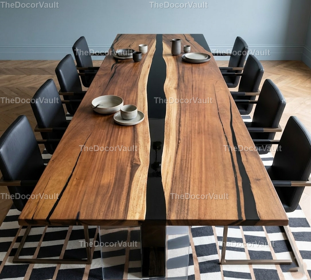 Black Epoxy River Table – Solid Acacia Live Edge Dining Table Top – Handmade top