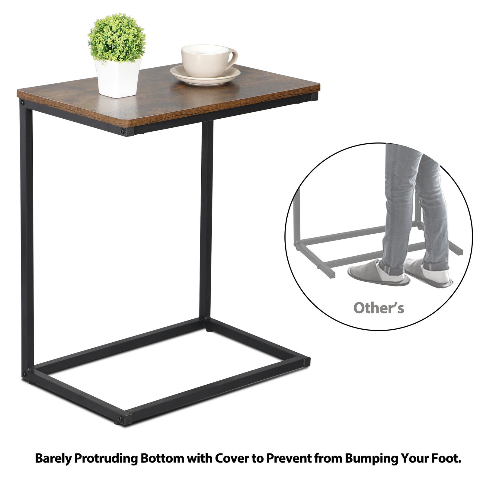 C-Shaped Side Table Couch Sofa End Table for TV Trays Living Room Rustic Brown