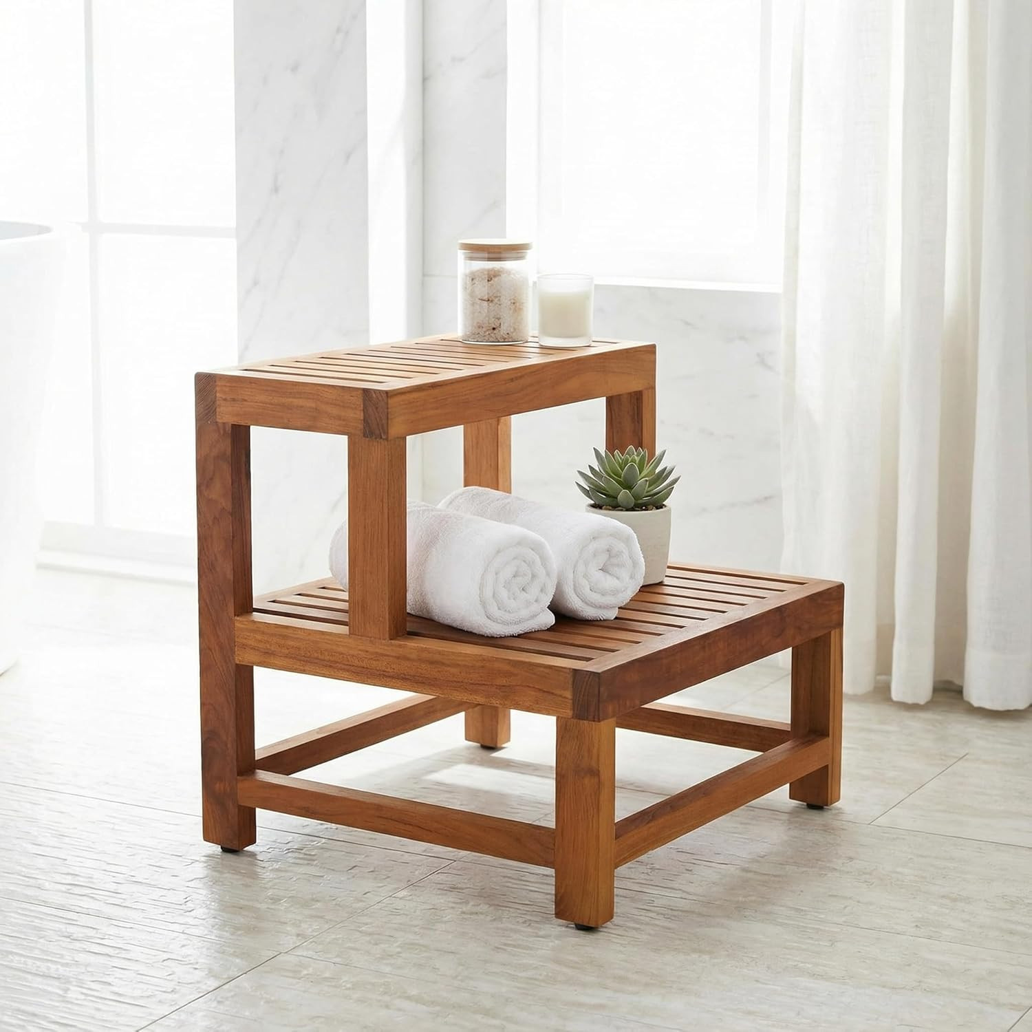 Elegant Solid Teak Wood 2-Tier End Table by