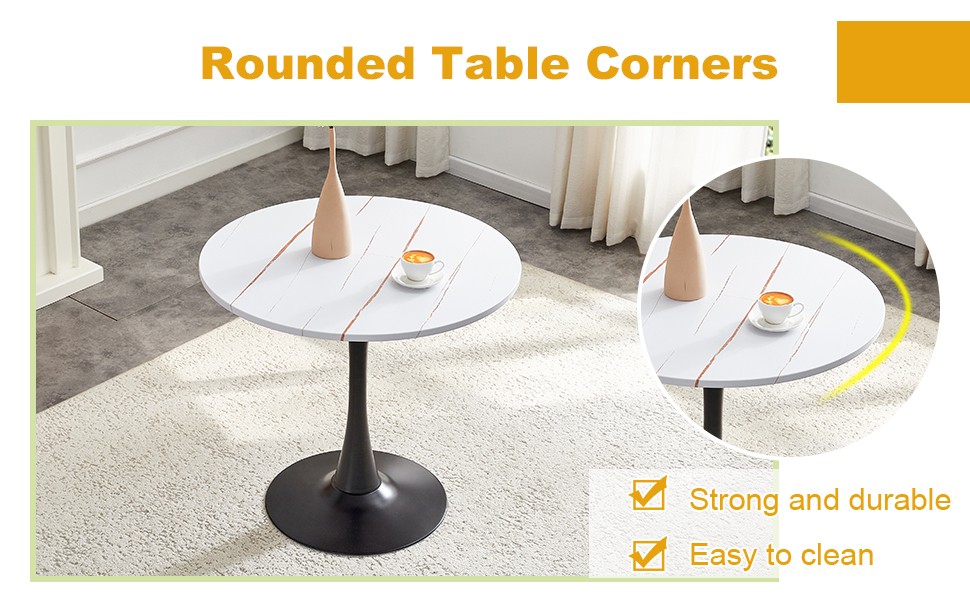 31.5″ Round Tulip Dining Table White MDF Top Metal Pedestal Base