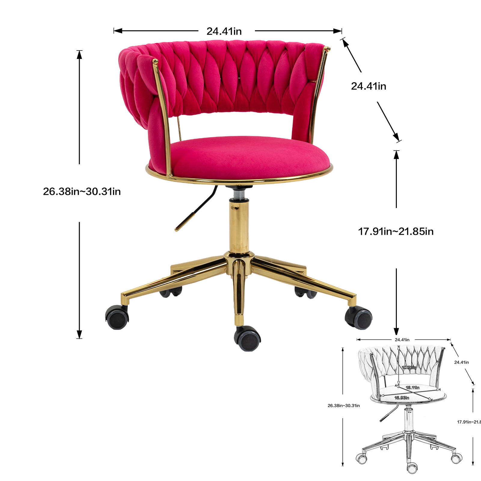 Home Office Desk Chair, Vanity Chair, Modern Adjustable Home Chair – Rose Red
