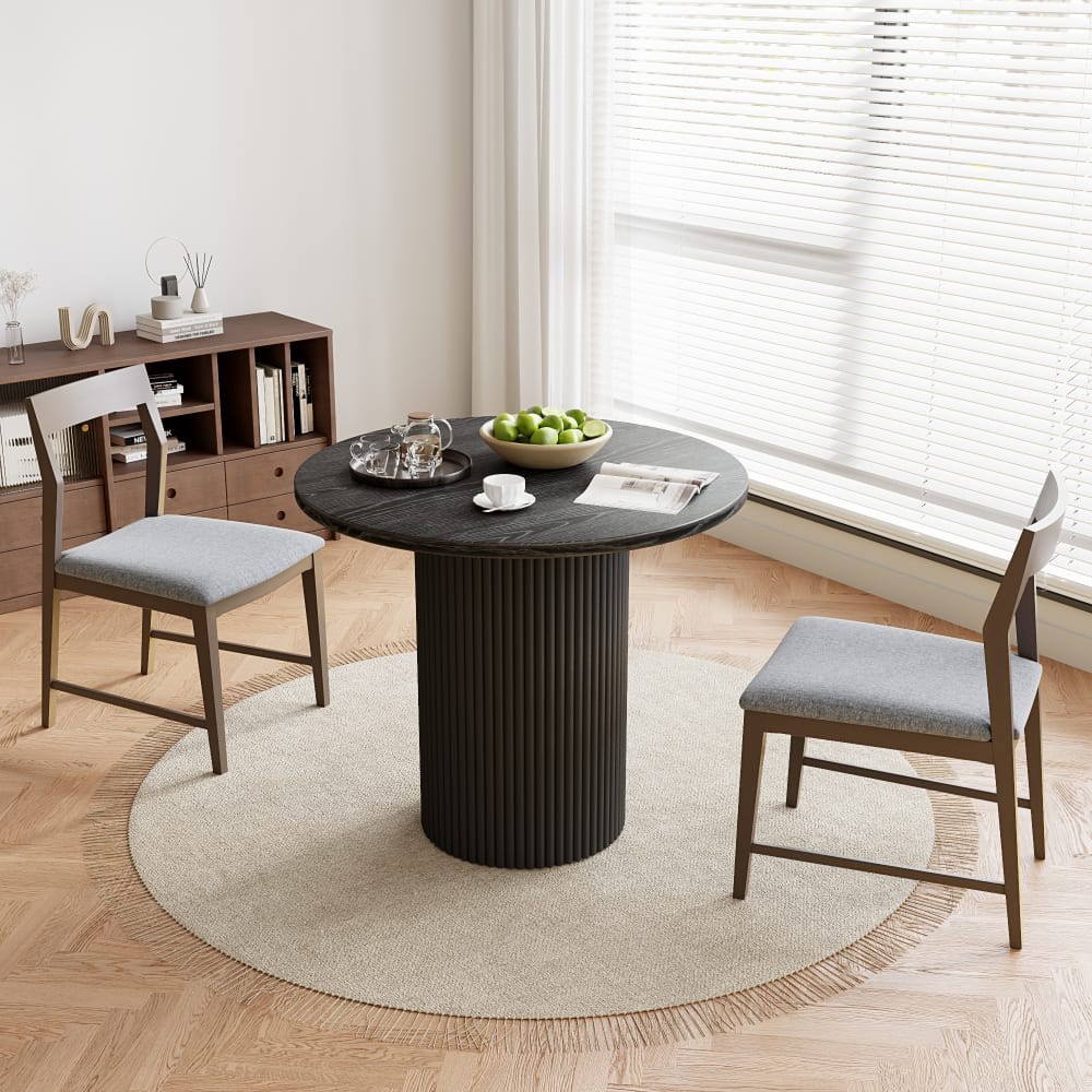 Solid Wood Round Dining Table with Handcrafted Relief Pedestal