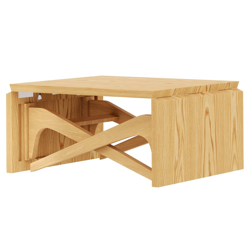 2-in-1 Natural Wood Coffee Table, Transformer to Dining Table, Height Adjustable