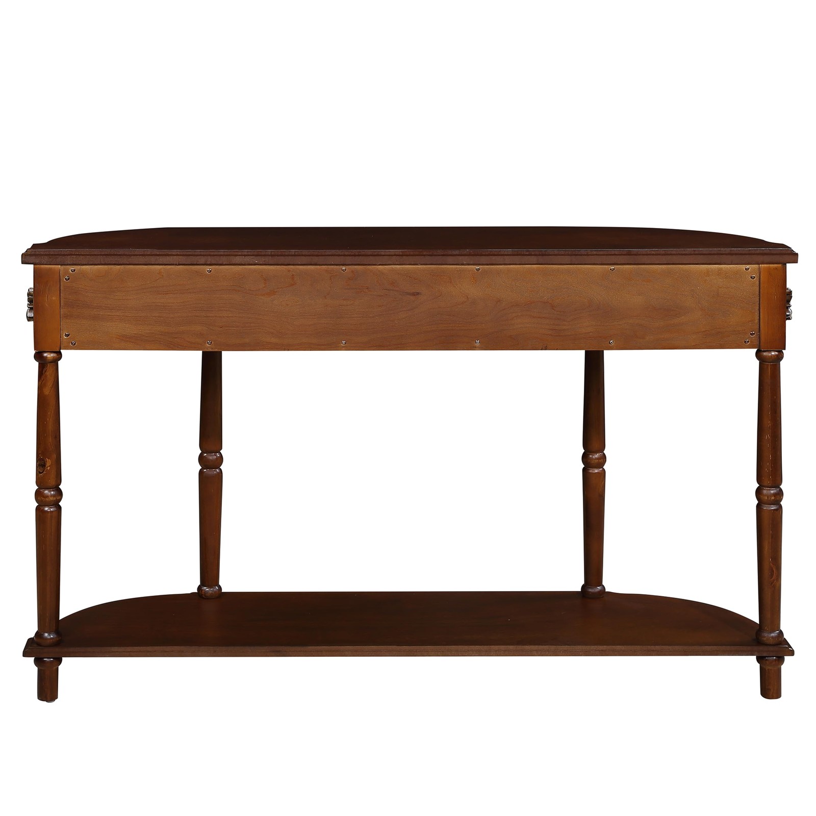 52″ Retro Curved Console Table, Wood Sofa Table with Open Shelf and 2 Drawers