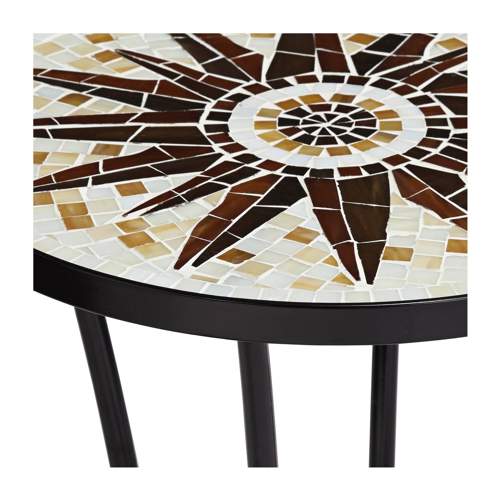 Modern Black Round Outdoor Accent Table 14″ Wide Brown Sunburst Mosaic for Porch