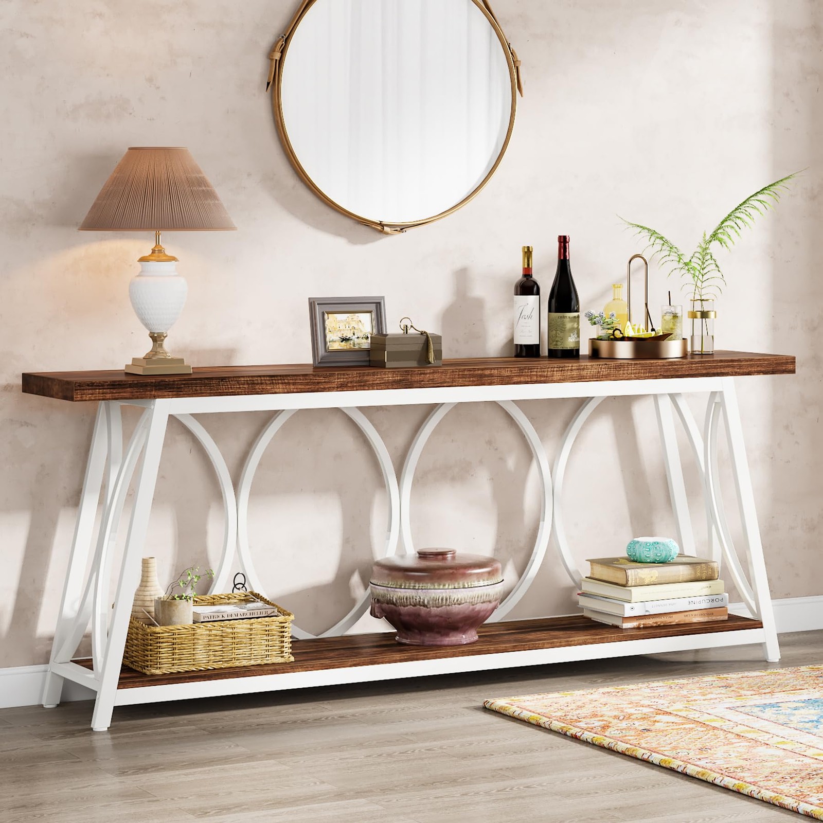 Tribesigns 70.9 inch 70.87 inches x 11.81 x 31.5 inches, White & Brown