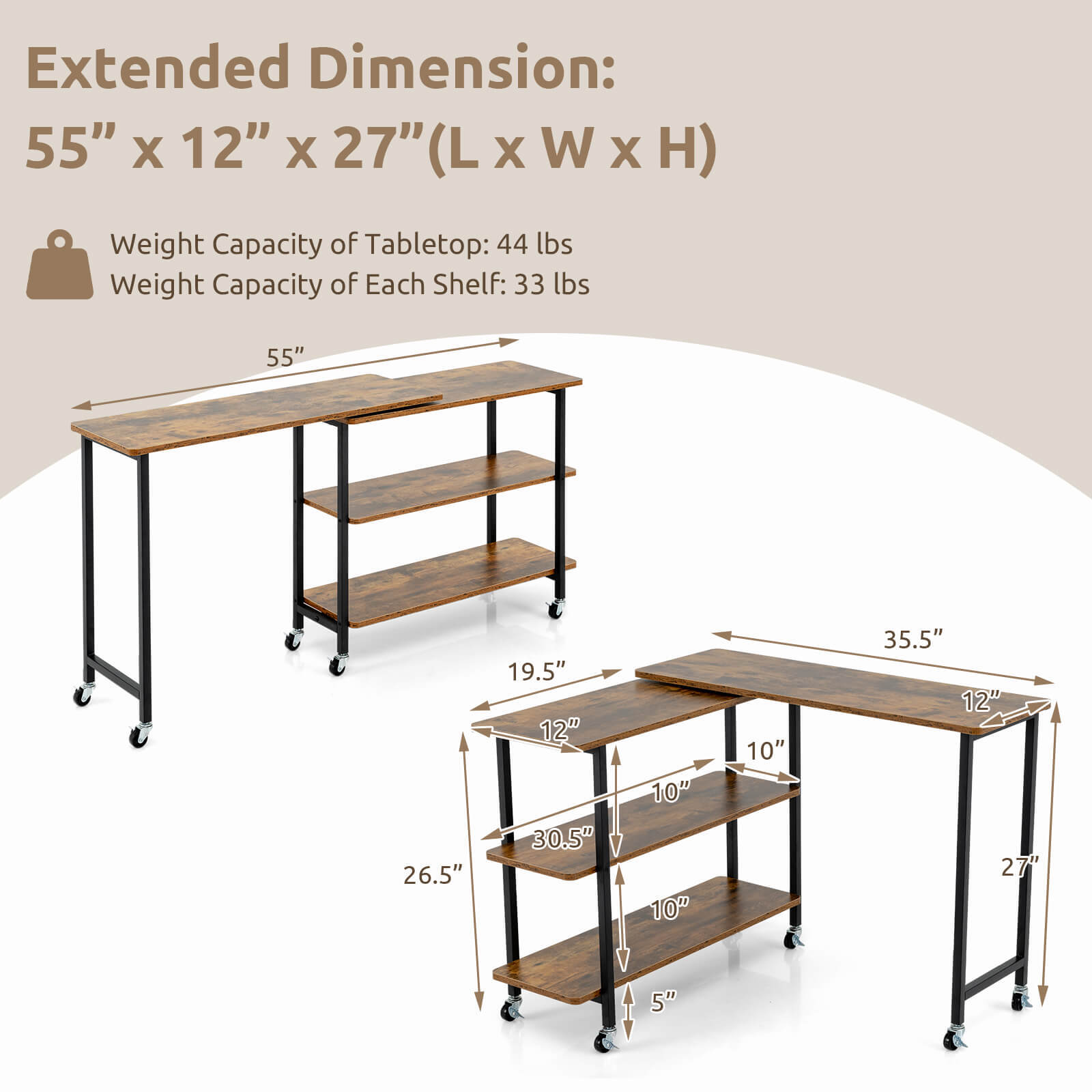 360° Rotatable Sofa Side Table L-shaped Laptop Desk Snack Table w/Shelf Patented