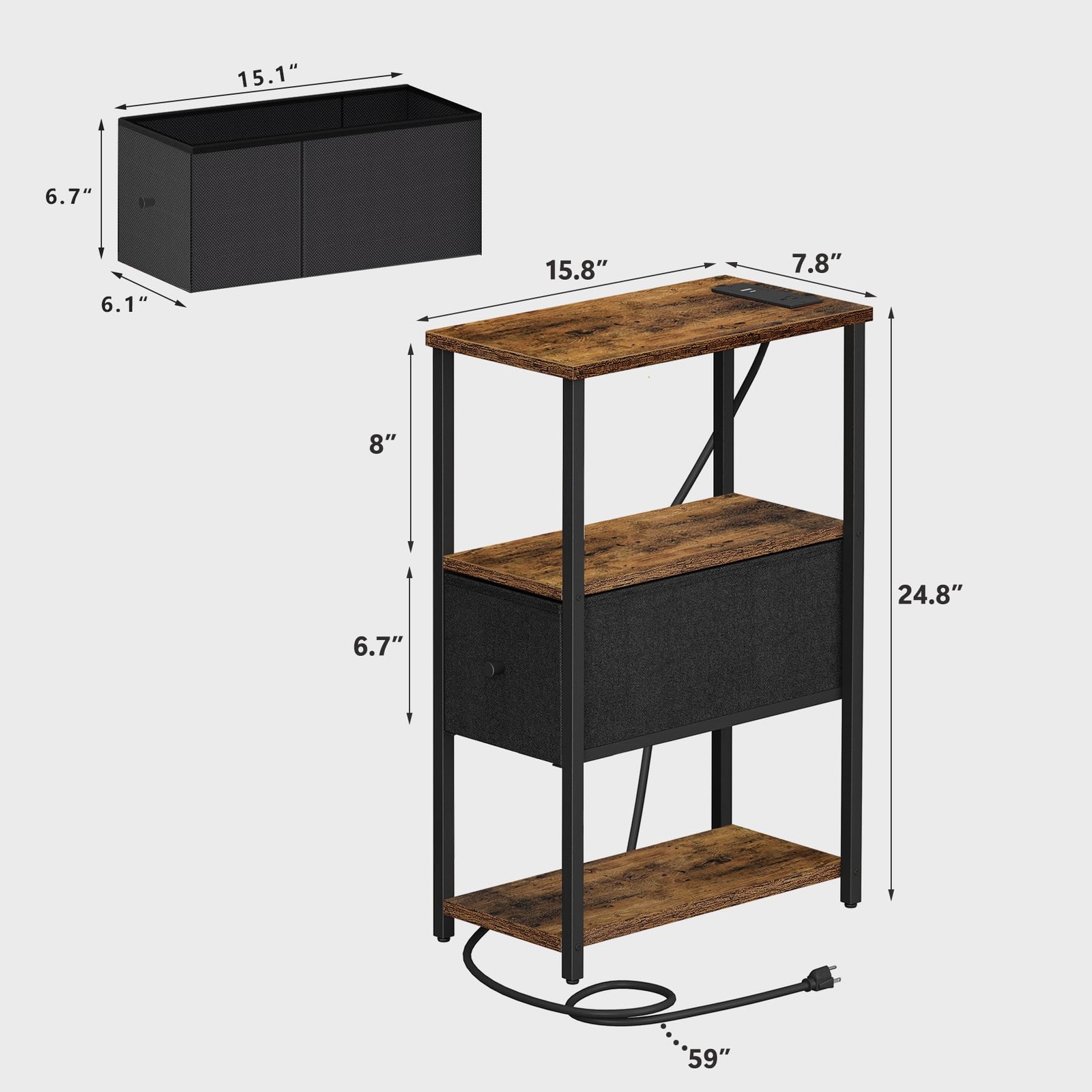 TUTOTAK Small Narrow 24.8 inches x 15.8 x 7.8 inches, Brown and Black
