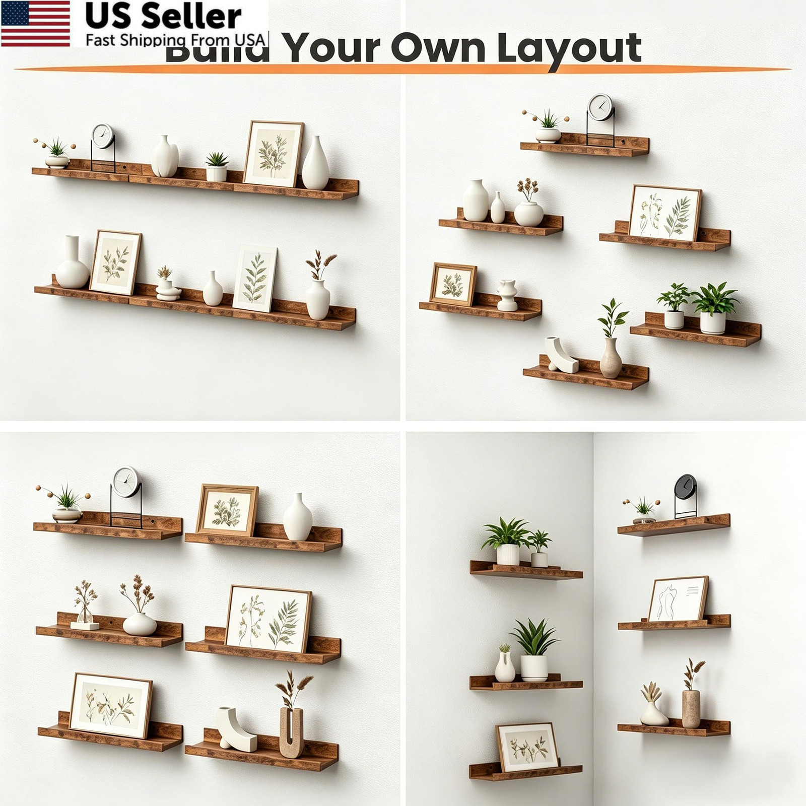 upsimples Floating Shelves for Wall, Wall Decor 15.7in, Brown