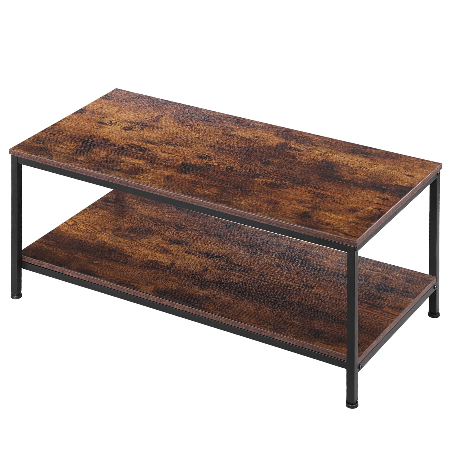 Rustic Brown Coffee Table for Living Room 2-Tier Coffee Tables With Storage