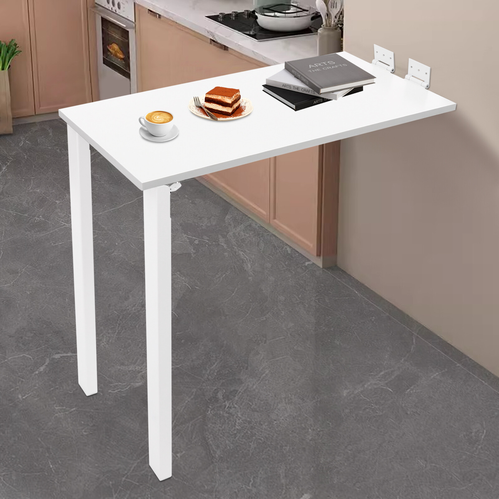 White Wall-Mounted Folding Dining Table, Solid Wood, 29.52 × 15.75 In