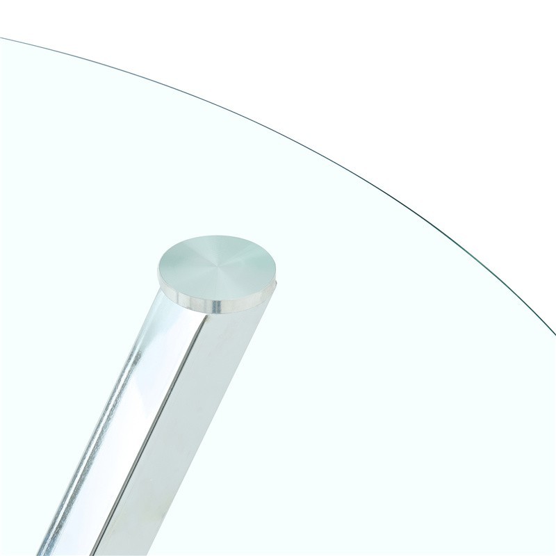 Round Tempered Glass Dining Table Home Kitchen Table W/ Chrome Plated Metal Legs
