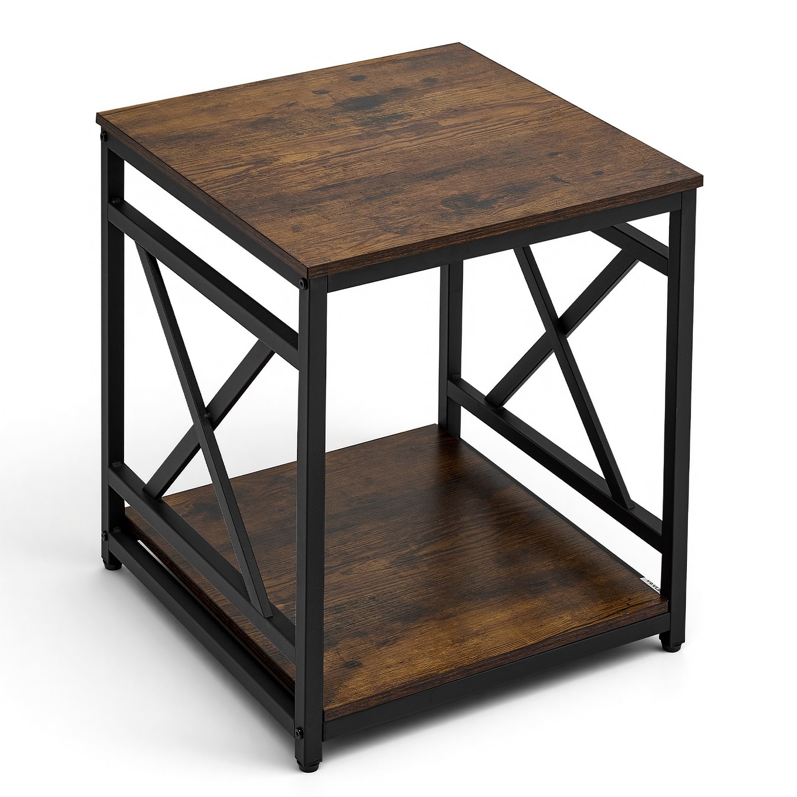 Uimoso 2-Tier Square Side Table with Open Shelves and X-Shaped Metal Frame