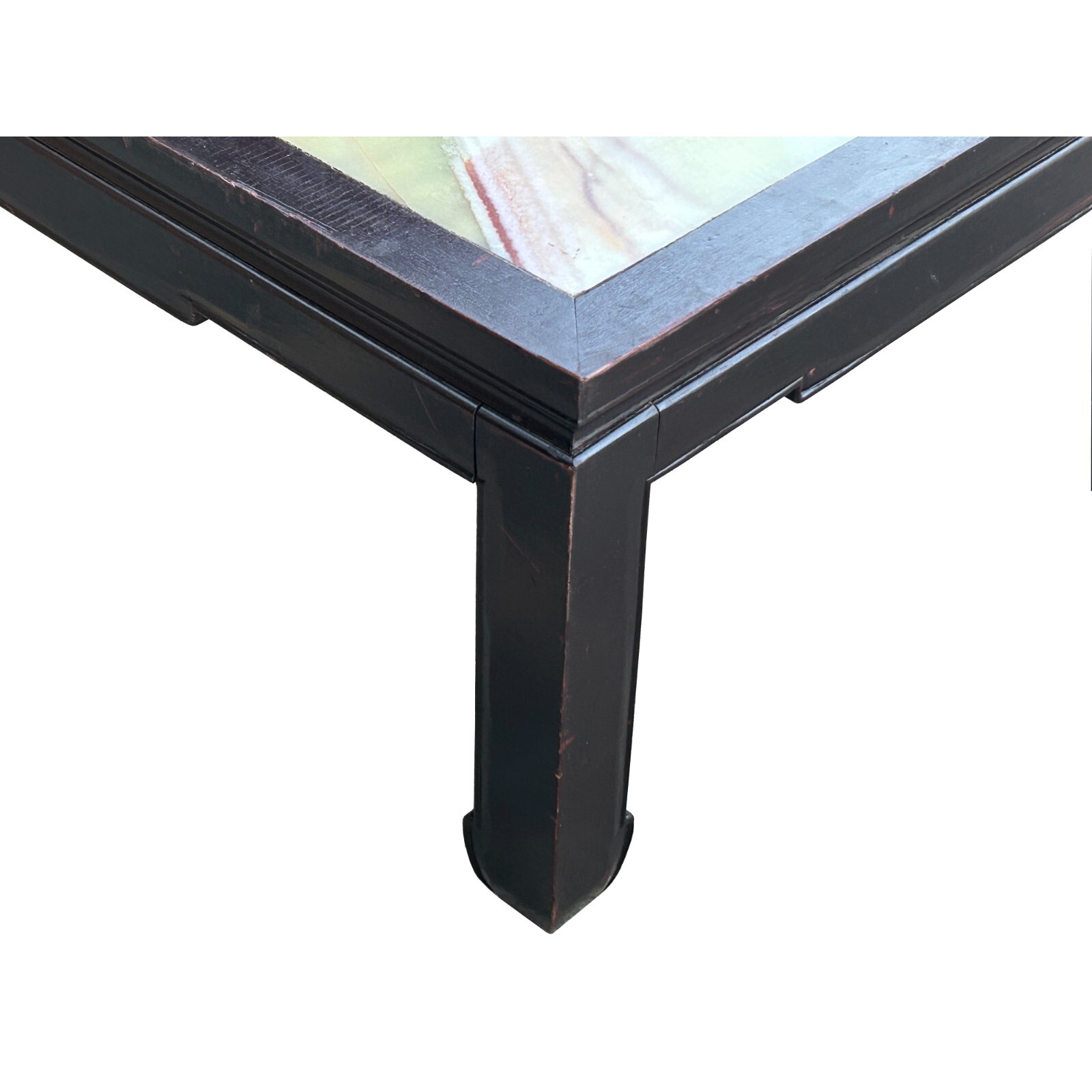 Vintage Brown Fabric Lacquer Rectangular Marble Stone Top Coffee Table cs7826