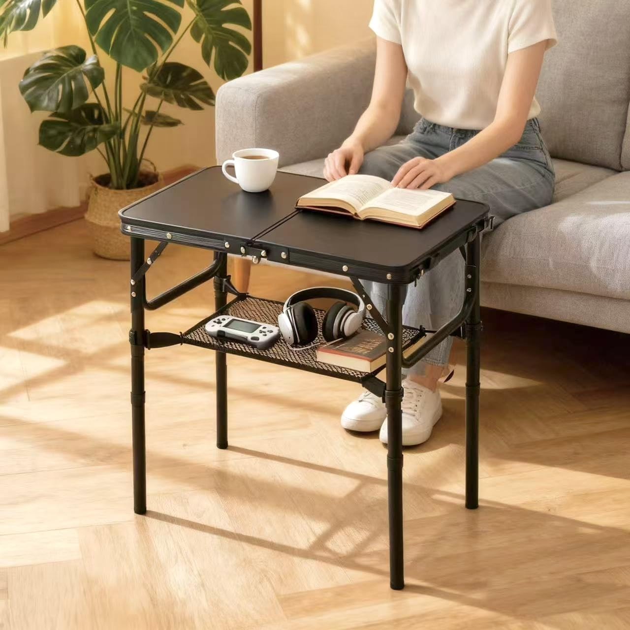 Folding TV Trays Foldable Dinner Tray Table Adjustable Height Food Snack Eating