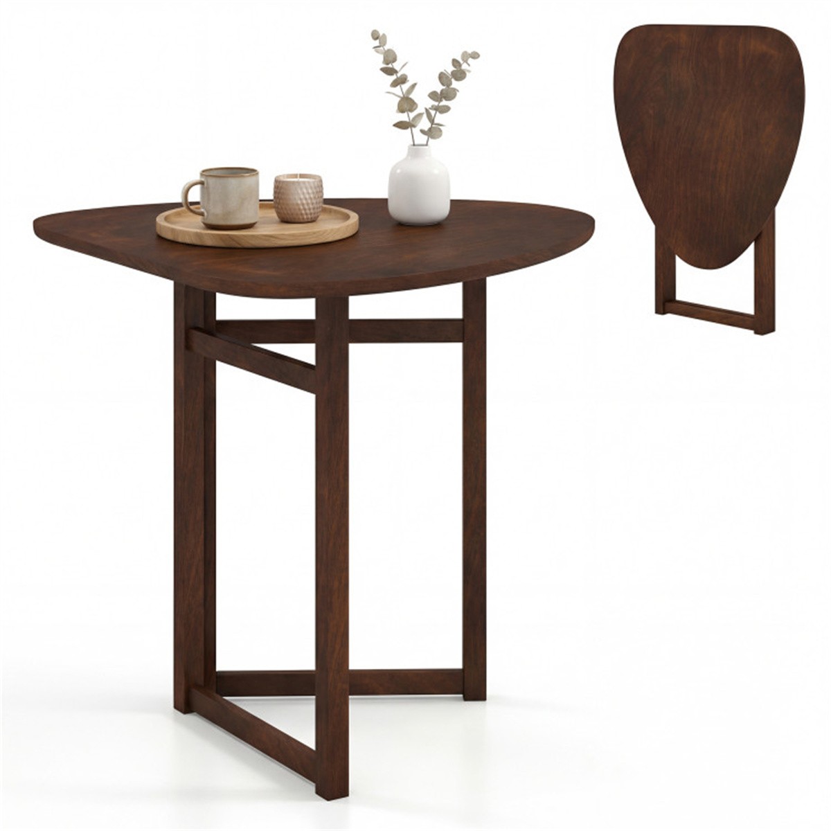 31.5″ Small Folding Dining Table Walnut Solid Wood Foldable Kitchen Table