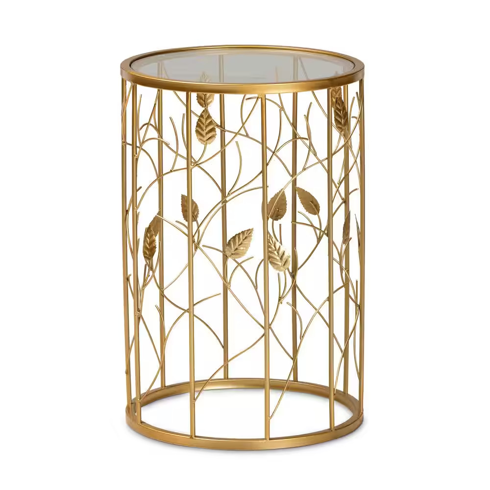 Anaya 15 In. Gold round Glass End Table