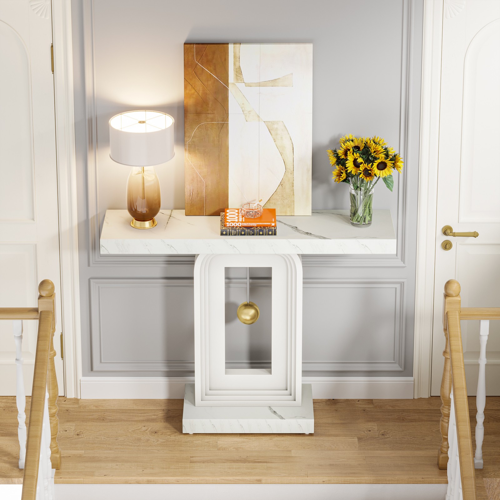 Modern Console Table, 39.4-Inch Faux Marble Sofa Table for Living Room, Hallway