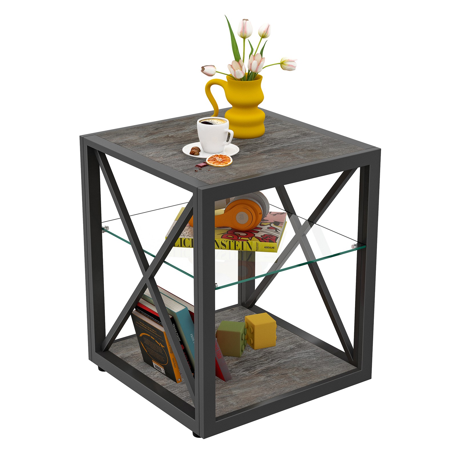 Modern End Table Nightstand Industrial Style Side Table for Bedroom &Living Room