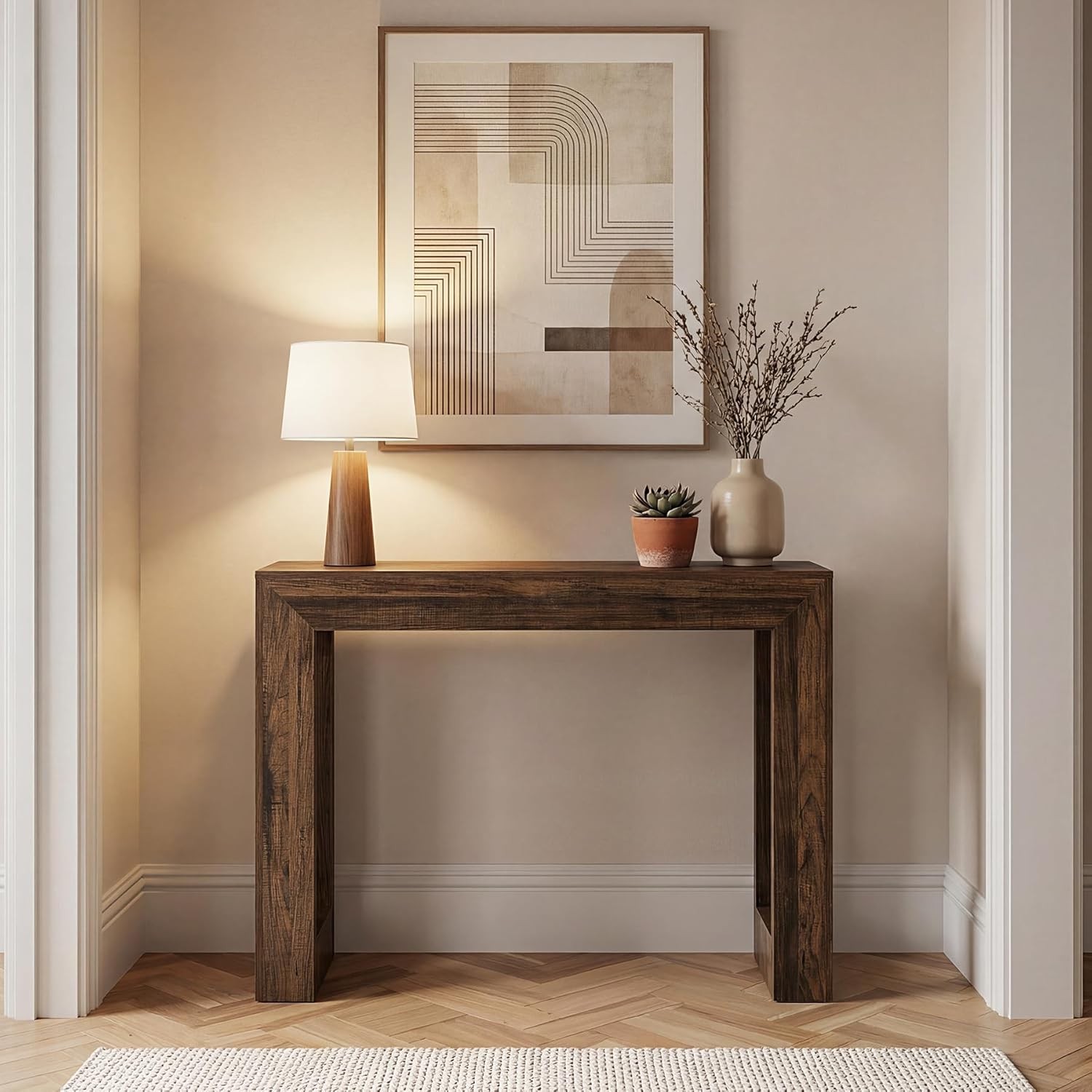 41.3-Inch Narrow Wood Console Table, Retro Brown Entryway Table for Small Space