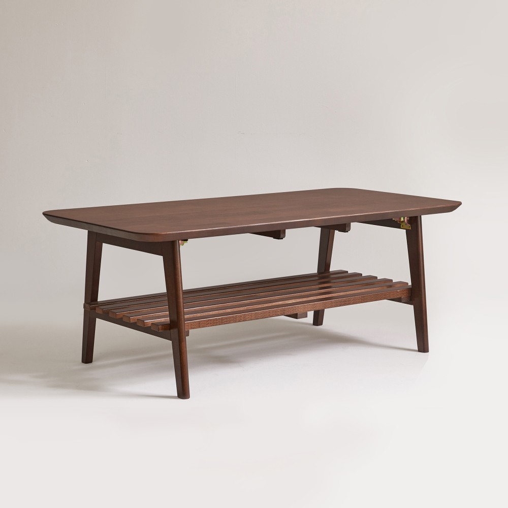 Walnut Brown Wooden Coffee Table, Mid-Century, Rectangular with Storage Shelf