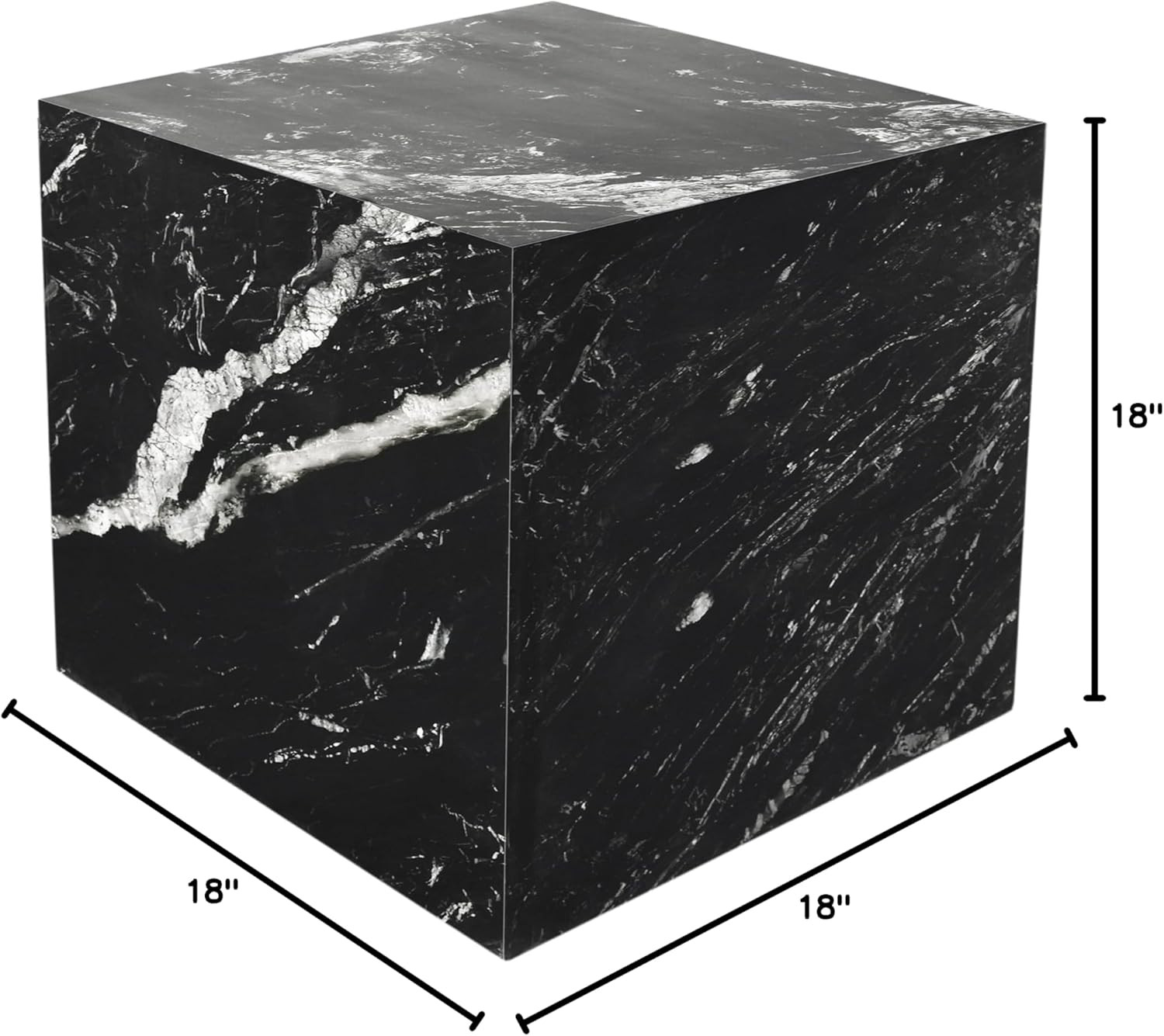Art Deco Black Marble End Table with White Veining – 18″ W x 18″ D x 18″ H