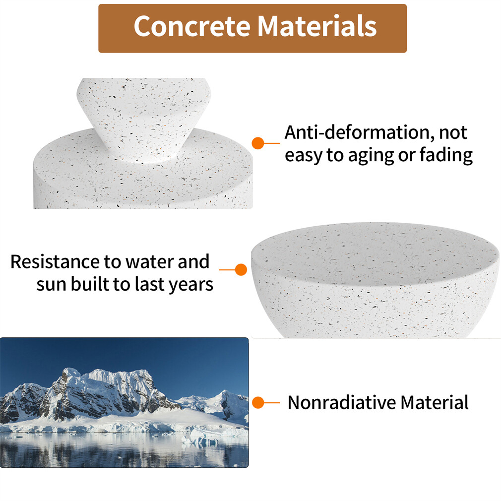 Unique Lightweight Concrete Side End Table Outdoor Faux Terrazzo Thick Pedestal