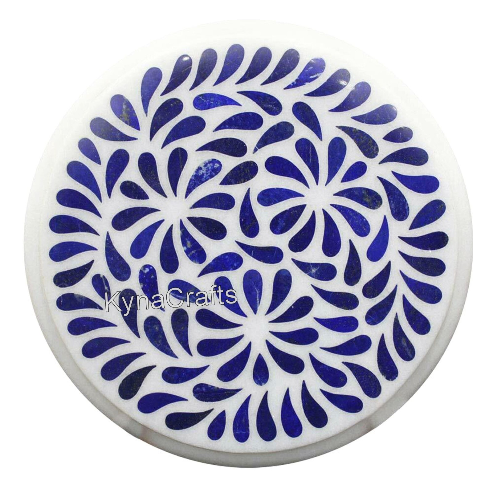 Lapis Lazuli Stone Coffee Table Top with Inlay Work Round Marble Corner Table