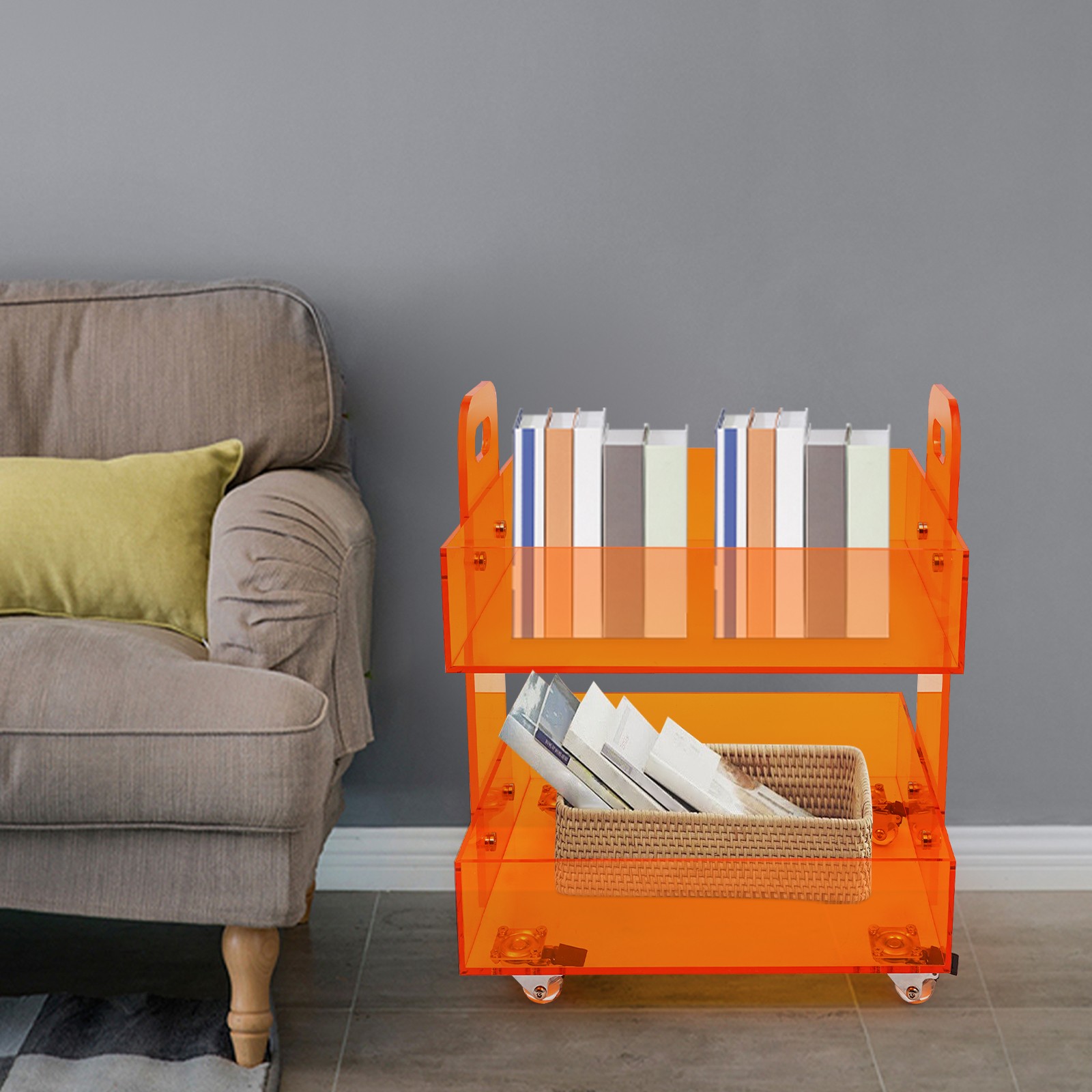 Acrylic Side Table Storage Rack with Wheels Acrylic Bedside Table Free Standing